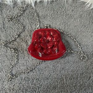 Brighton Red Patent Leather Floral Women's Coin Purse with crossbody chain
